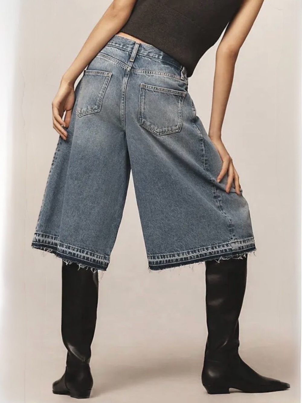 Pilcro Pleated Culotte Jeans Size 27 Wide Leg Denim Raw Hem Anthropologie EUC - Picture 3 of 8